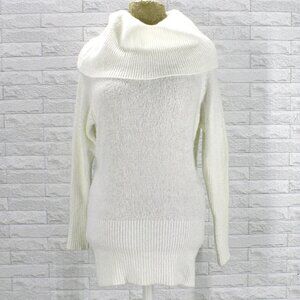 OLIVACEOUS Sweater Tunic Statement Cowl Turtleneck Knit Long Off White Fuzzy SM